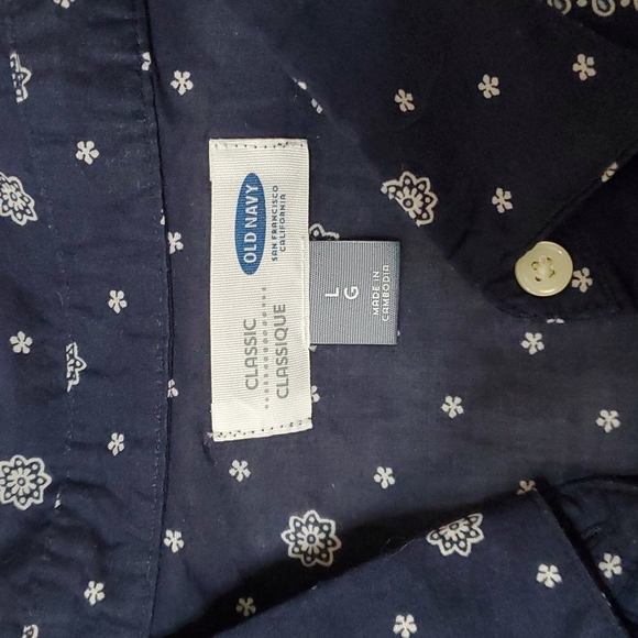 OLD NAVY Classic Printed button down shirt L/G Navy blue - Picture 3 of 5